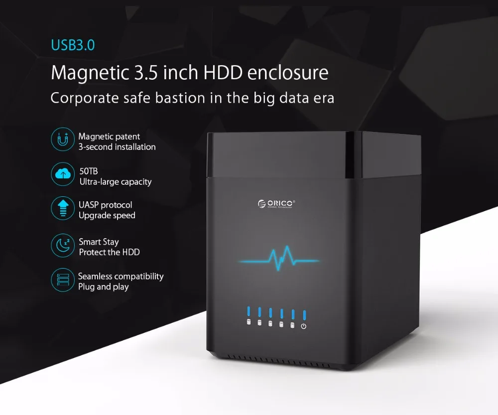 ORICO 5 Bay USB3.0 корпус для жесткого диска магнитного типа 3,5 дюймов док-станция для жесткого диска Поддержка 50 ТБ Макс 5 Гбит/с UASP 12 В адаптер