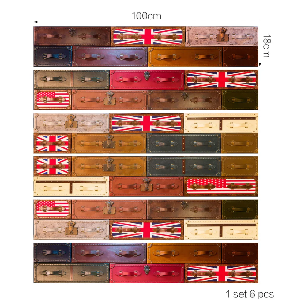 Retro European British Suitcase Vinyl Stair Stickers 3D Art Wall for Living Room TV Background Home Decor FS070 | Дом и сад
