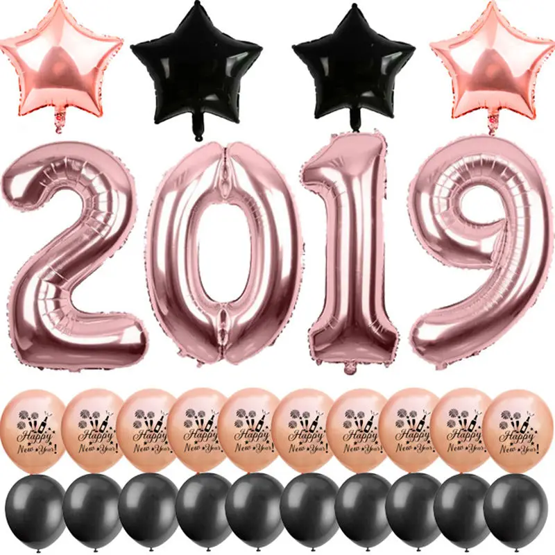 32 дюйма номер 2019 фольги Воздушные шары розовое золото счастливый новый год