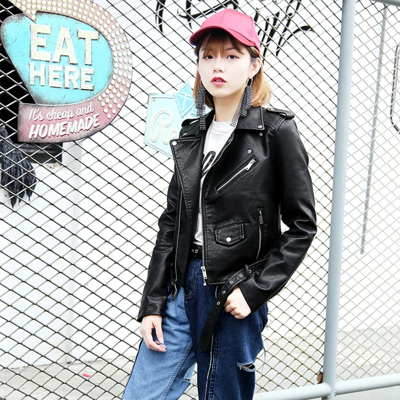 

Ailegogo 2019 New Arrival Autumn Winter Motorcycle Leather Jackets Red Leather Jacket Women Leather Coat Slim Pu Jacket Leather