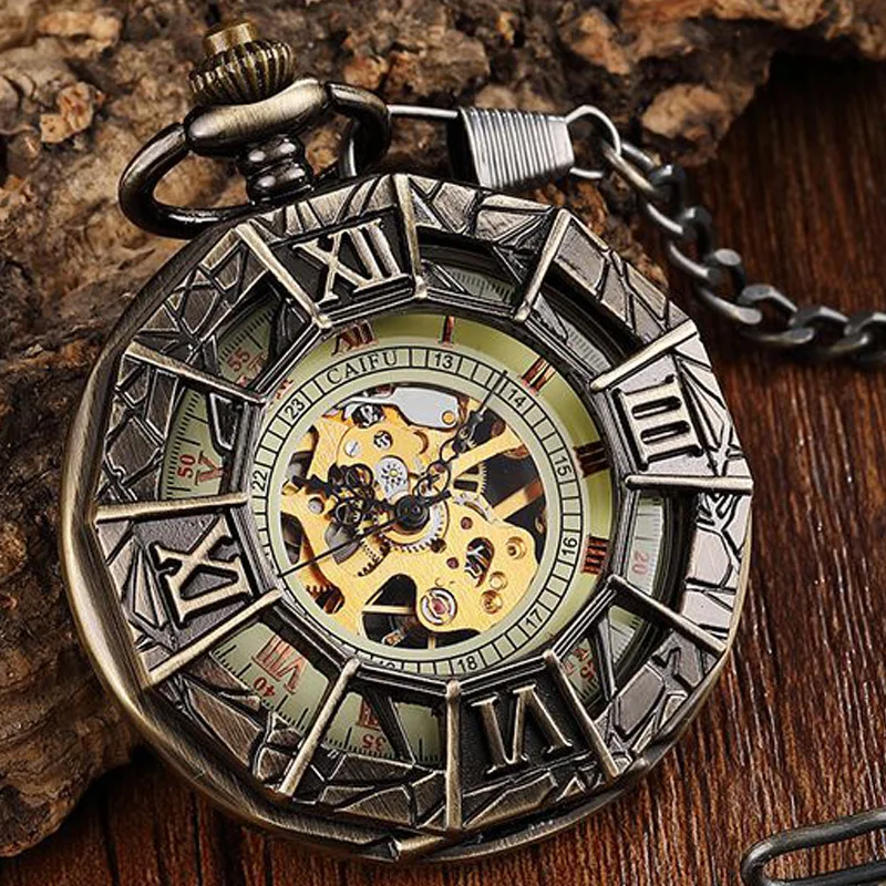 Механические карманные часы с римскими цифрами, винтажные часы в виде подвески в стиле стимпанк с гравировкой в виде паука от AliExpress WW