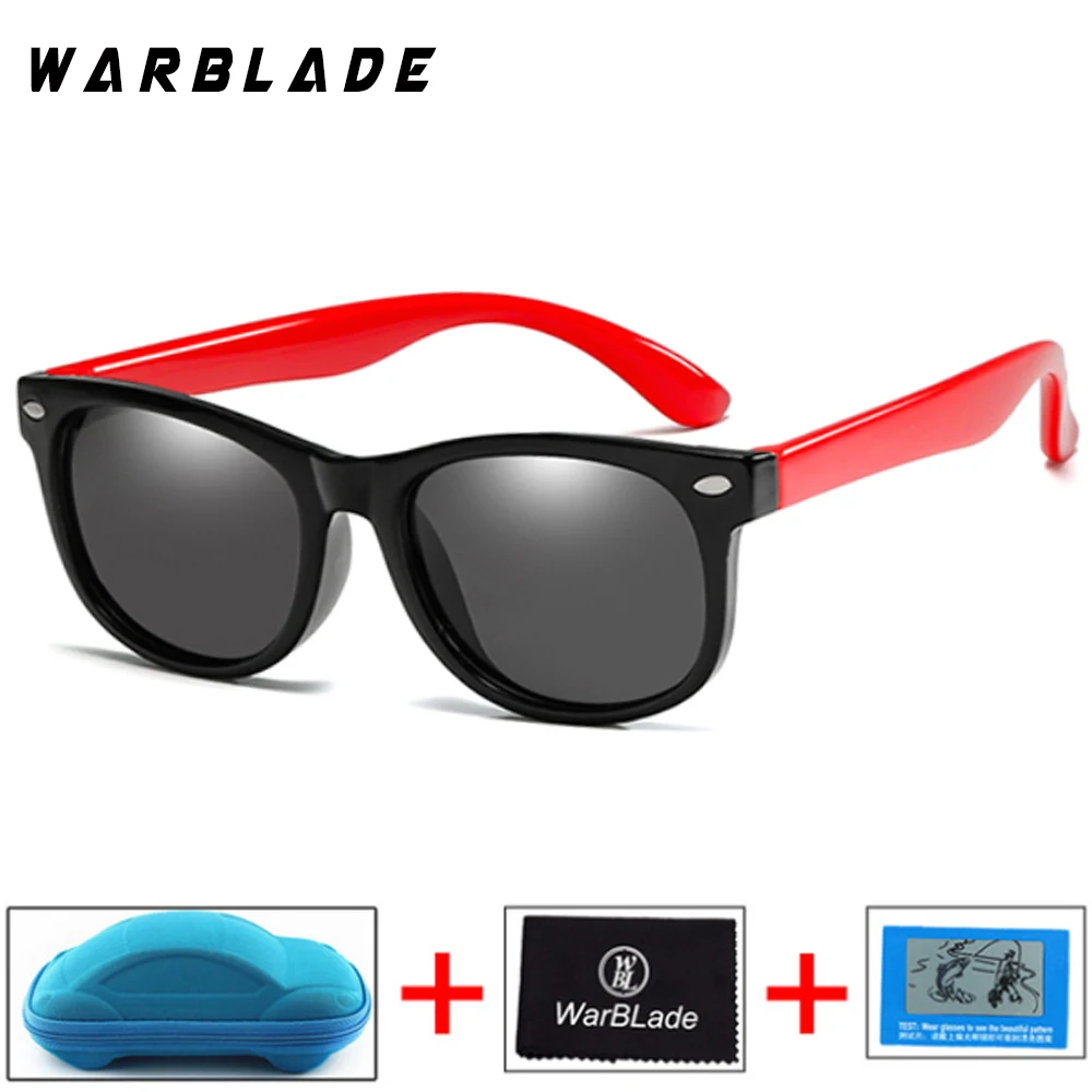 black red WarBLade Children Girls Safety Polaroid UV400 Kids Boys TR90 Polarized Sunglasses Mirror Sun Glasses Sport oculos With Case - Цвет линз: black red