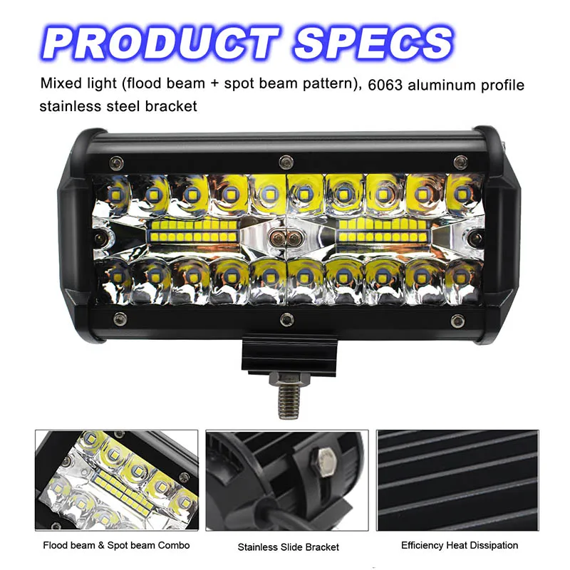 

Hot 1 Pair 120W Car LED Work Light Bar Safety Driving Flood Lamp for Off-road Truck Vehicle ATV SUV Jeep BX