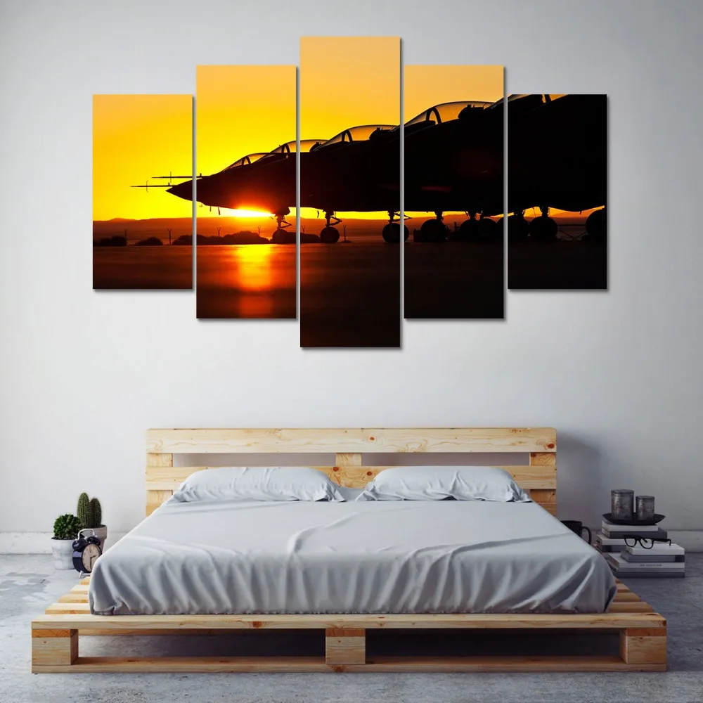 HD печать 5 шт. военные самолеты закат холст настенная живопись Домашний декор