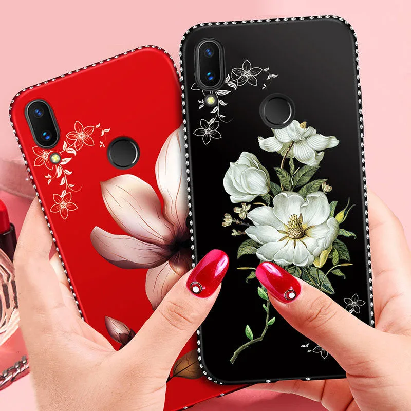 Bling Diamond Luxury Phone Case on for Huawei P8 Lite 2017 P10 P20 Nova 3E honor 6X 6A Y7 Soft Silicone flower Cover |