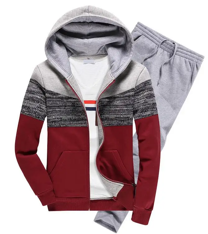 

Rlyaeiz Sportswear 2017 Autumn Casual Sporting Suits Men Patchwork Color Hooded Hoodies + Pants 2 Piece Set Men Tracksuit XXXL