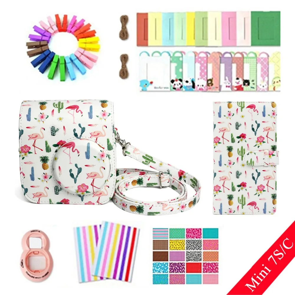 8 in 1 Accessories Set Flamingo Cactus case Photo Frame Camera Stickers Wall Clip with Rope for Fujifilm Instax Mini 7S/7C | Электроника