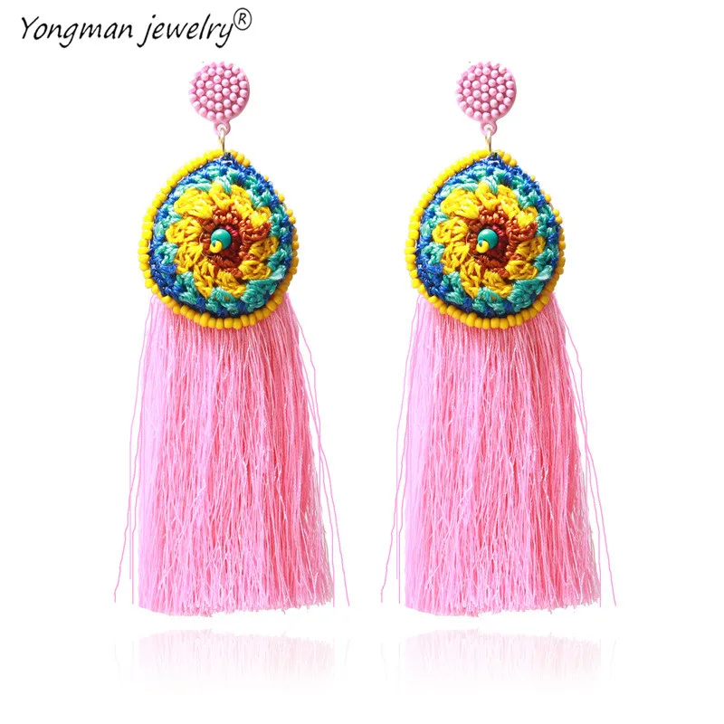 YONGMAN ювелирные изделия Новая мода Boho Этническая бахрома серьги шарики смолы