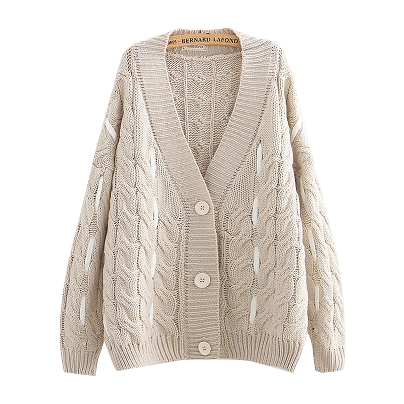 YoYiKamomo Women Knitted V neck Cardigans Single Breasted Autumn Winter Mori Girl Twist Long-sleeved Knitwear Loose Sweaters |