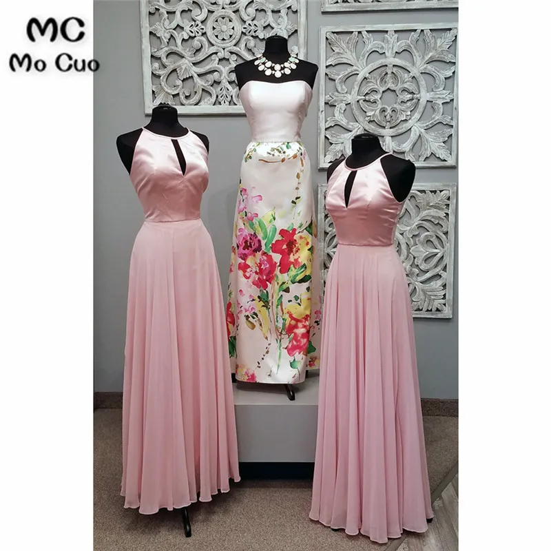 Румяна Розовый 2018 с открытыми плечами платье для подружки невесты шифоновое