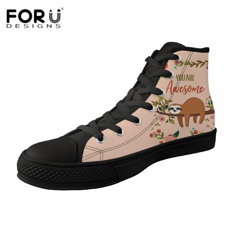 FORUDESIGNS/парусиновая обувь с высоким берцем и цветочным принтом для женщин