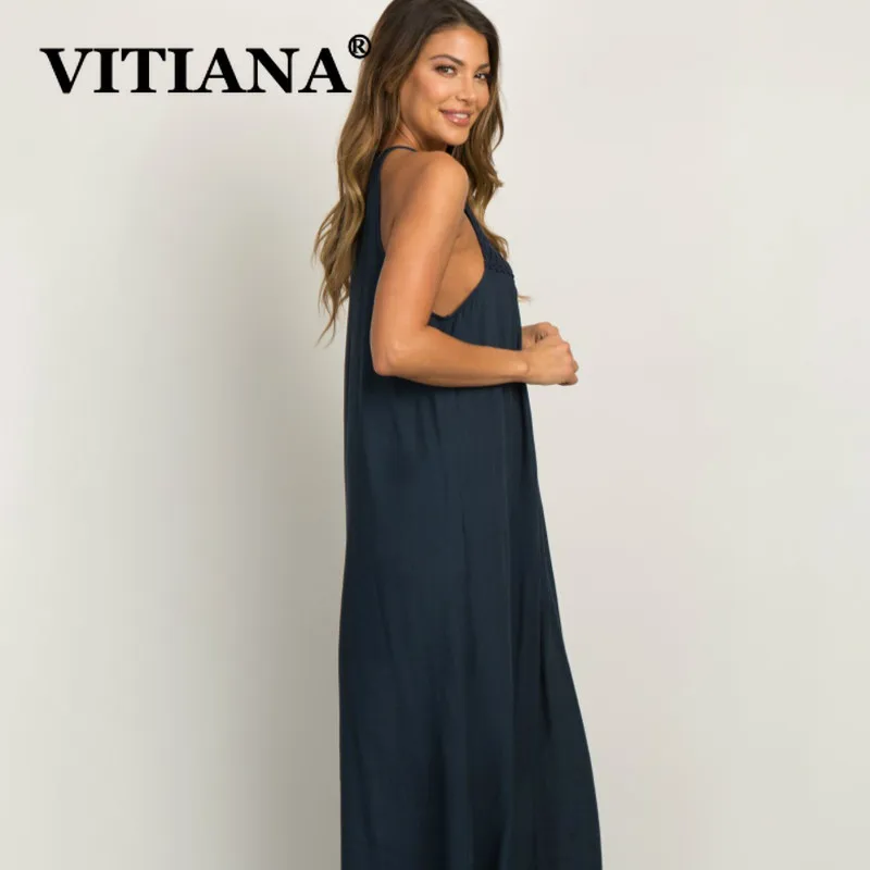 VITIANA женское повседневное пляжное длинное платье лето 2019 Женские однотонные