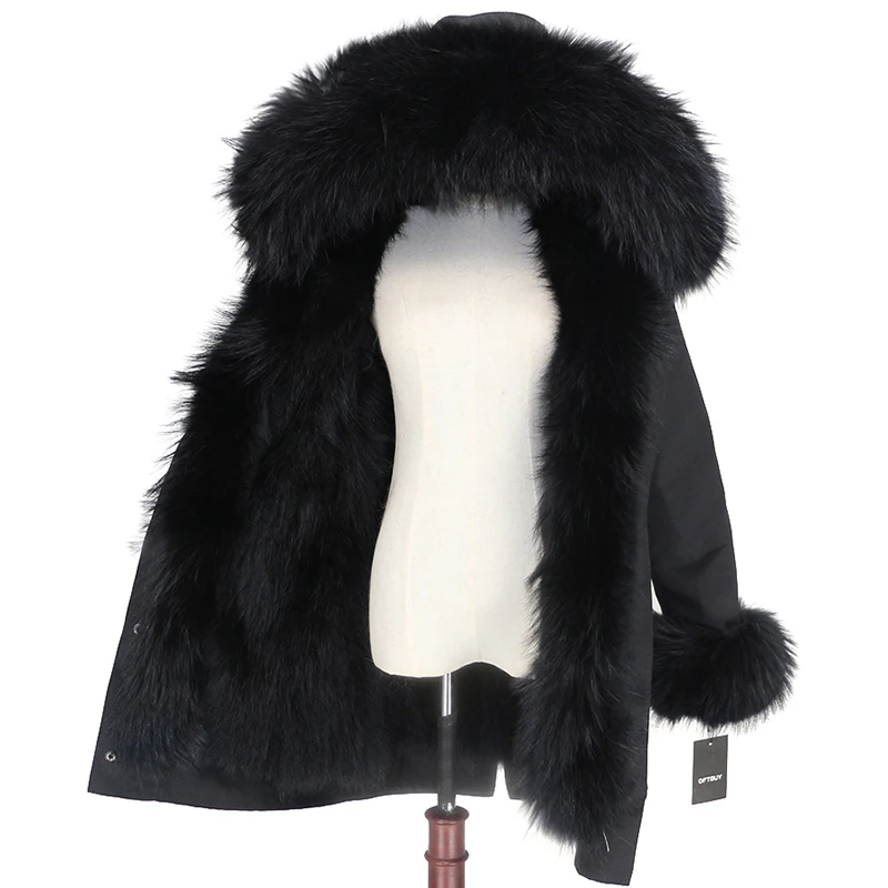 full black OFTBUY, Водоотталкивающее пальто, Длинная женская парка, натуральный Лисий мех, зимняя куртка, женская верхняя одежда, съемная уличная одежда, толстая теплая куртка - Цвет: full black