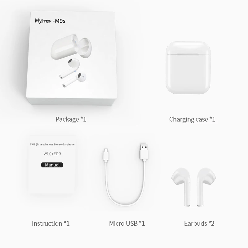 

ABDO Bluetooth Earphone 5.0 Mini TWS M9S Wireless Headset Ear with Charging box