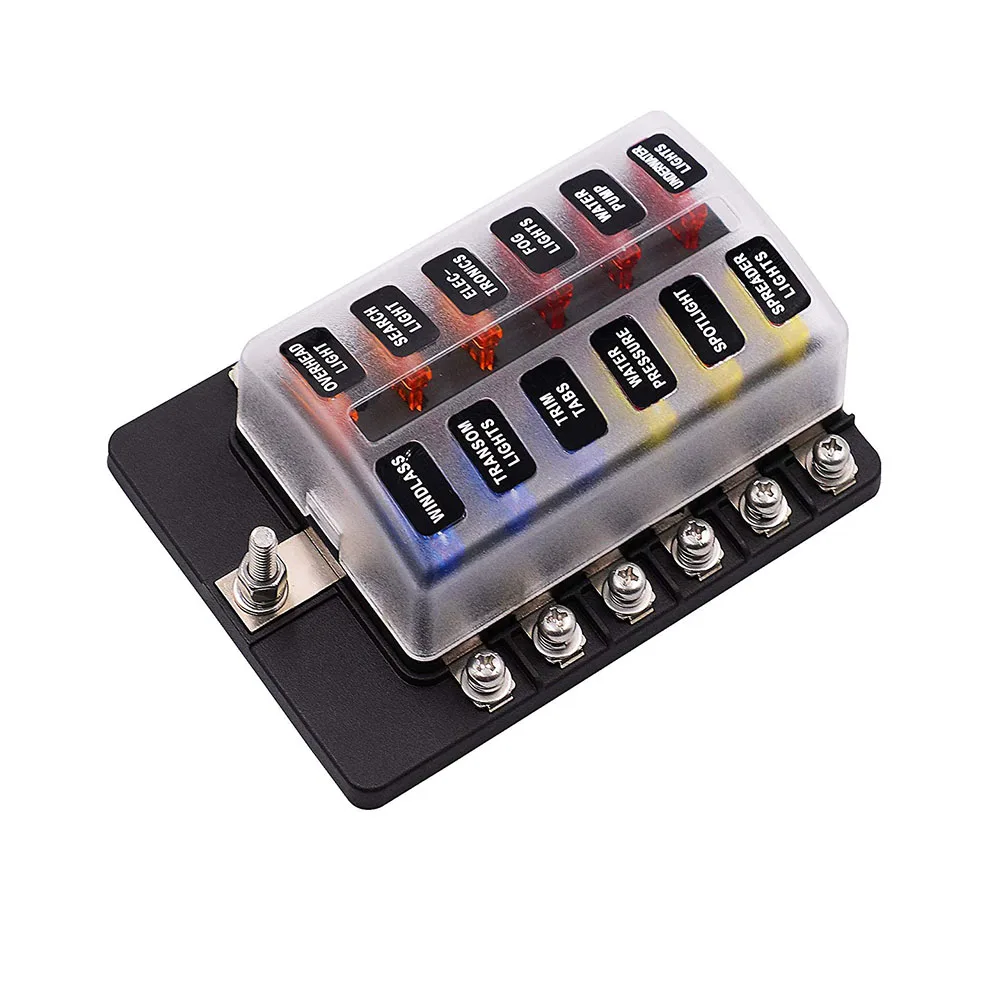 12V /32V Plastic Cover Fuse Box Holder M5 Stud With LED Indicator Light 12 Ways Blade for Auto Car Boat Marine Truck | Автомобили и