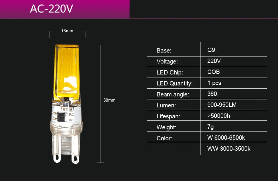 Низкая цена LED G9 COB SMD 220В Лампа лампа 360 Угол луча светодиодное освещение Замена