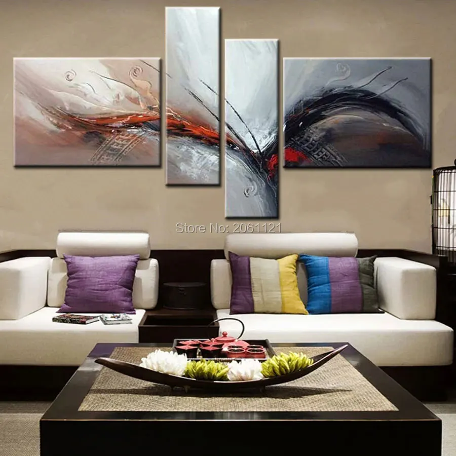 Картина абстрактная на стену с изображением птиц 4 шт. | Дом и сад