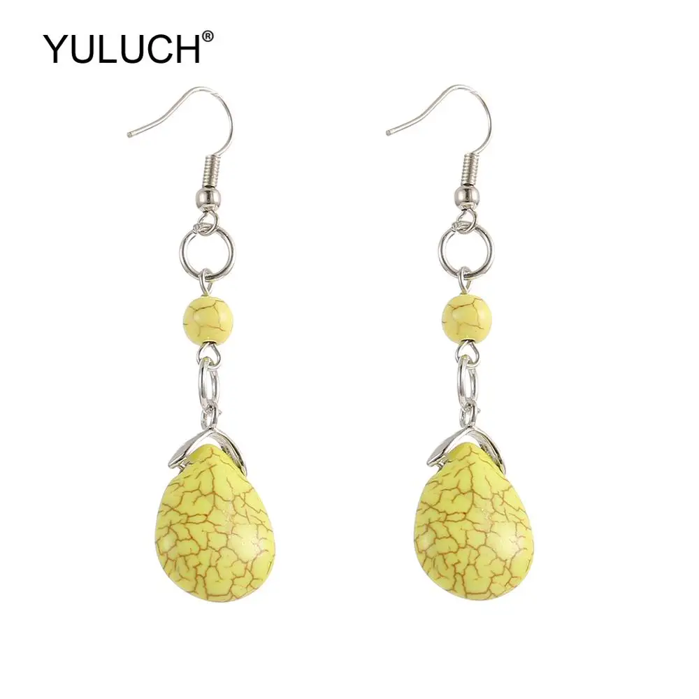 YULUCH 2019 этнические летние пляжные серьги ручной работы с фиолетовым желтым камнем