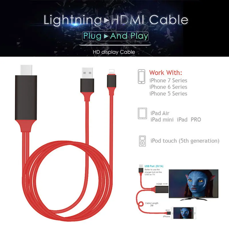 PLUG& PLAY кабель для Lightning-HDMI HD tv адаптер цифровой av-кабель 1080P для iPad Pro Air для iPhone X 8 7 7 Plus 6S 6 5S