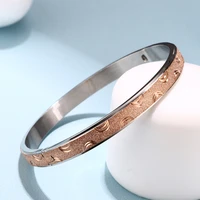 trend unique design moon pattern frosted polish rose gold bangles for women men couples 6mm wide bracelets jewelry party gift