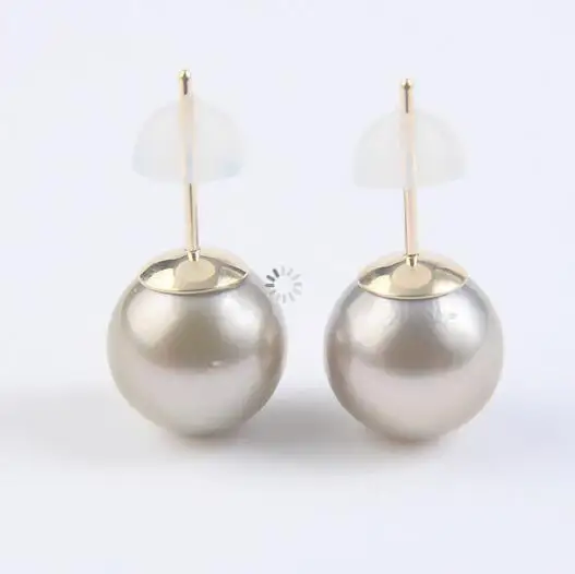 10MM Natural Color Genuine Tahitian Pearl Ear 9K Solid Yellow Gold | Украшения и аксессуары