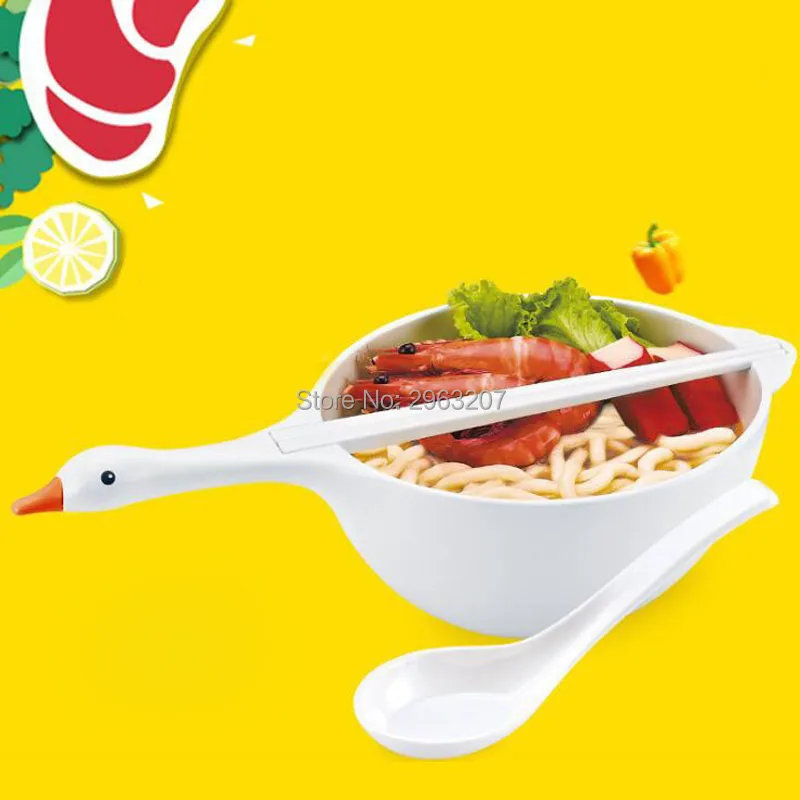 

12 Sets Creative Swan Salad Bowl Kitchen Tableware Set Children Fruit Rice Soup Noodle Bowl Cutlery Set
