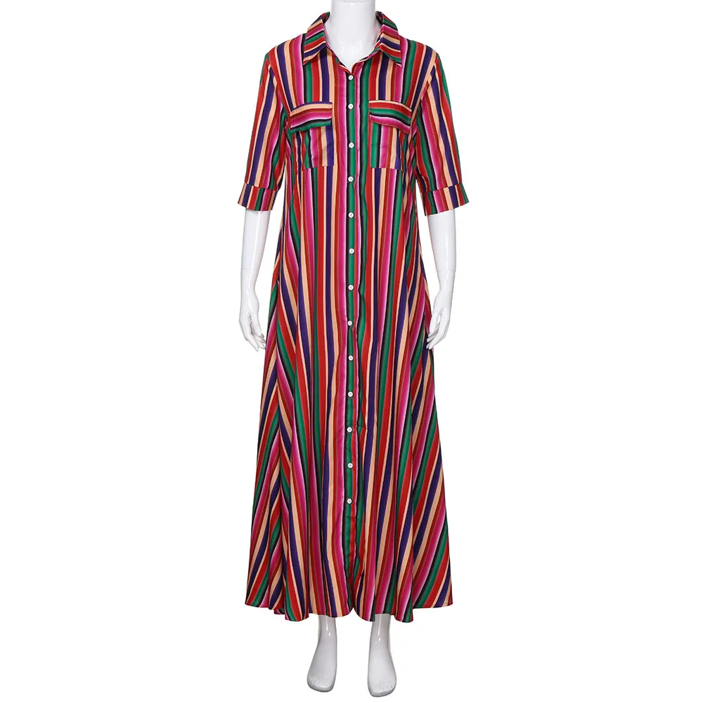 JAYCOSIN модная полосатая рубашка Длинное Платье Макси женское летнее хлопковое