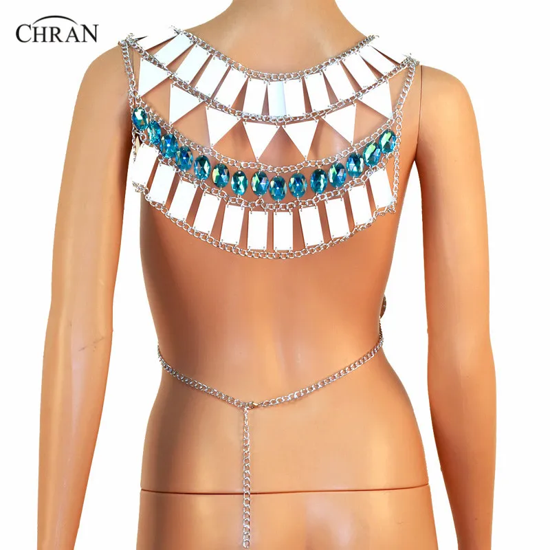 

Chran Perspex Crop Top Sonus Festival Bra Harness Necklace EDC Outfit Wear Body Lingerie Metallic Bikini Tank EDM Jewelry CRM804