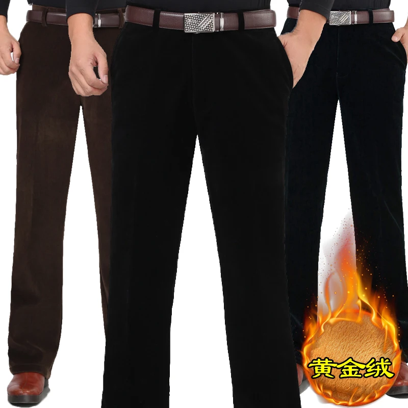 Мужские вельветовые прямые брюки повседневные деловые с высокой талией размеры