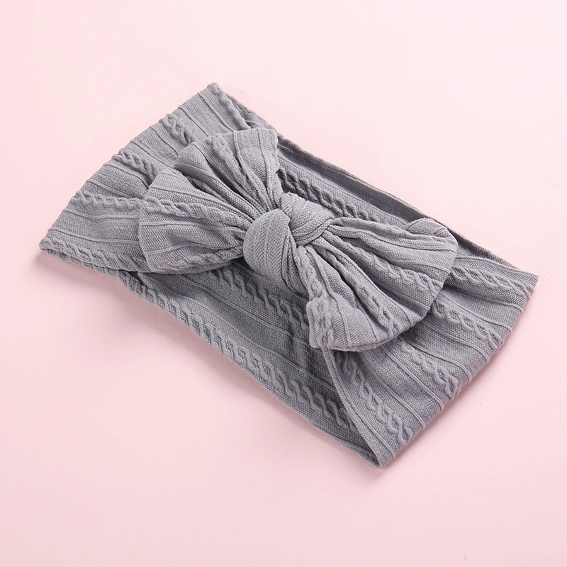 Newborn Baby Girls Cable Knitted Bows Nylon Headbands Knot Bow Wide Turban Head Bands Princess Soft Wraps | Детская одежда и обувь