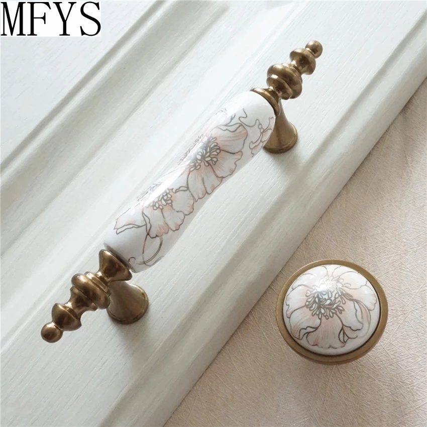 Ручка для кухонного шкафа 3 дюйма керамическая ручка с розовыми цветами дверные