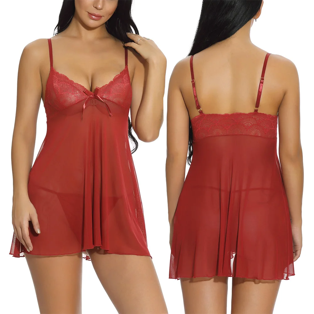 Сексуальное женское белье Babydoll кружевное платье с v-образным вырезом прозрачные