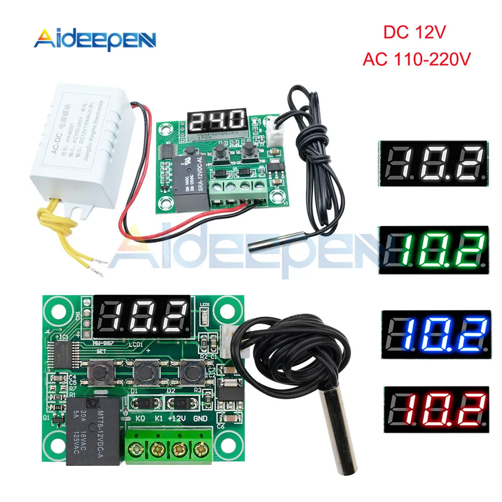W1209 DC 12 В AC 110-220 В термостат регулятор температуры инкубационный переключатель температура отопления охлаждения термомодуль красный синий зеленый белый