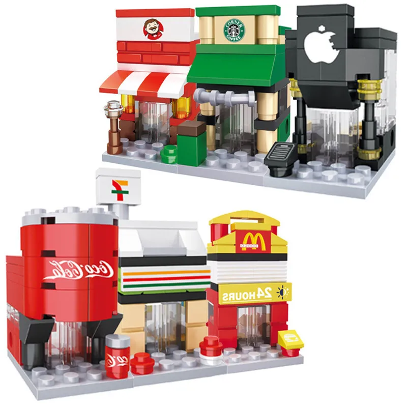 Мини уличный город 3D модели блоков розничный магазин McDonald кафе яблоко