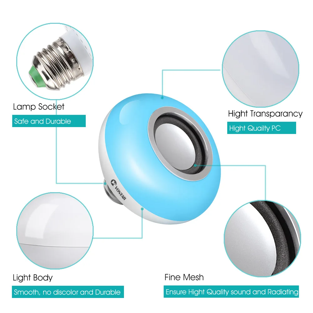 VONTAR Smart RGB Беспроводной Bluetooth Динамик лампы музыка затемнения E27 светодио дный