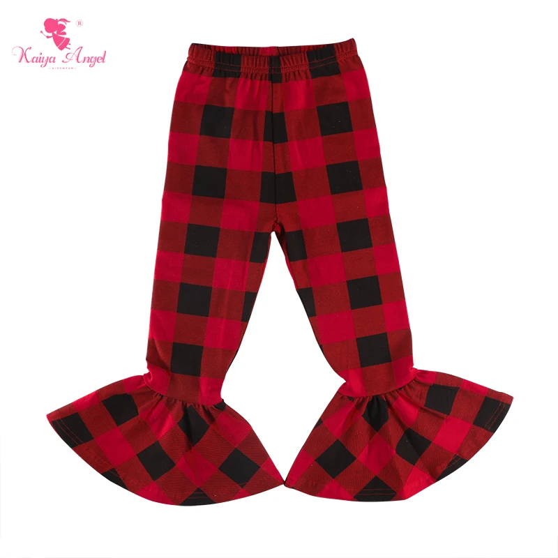

Kaiya Angel Christmas Kids Ruffle Pants For Girls Fashion Red Black Plaid Clothes Princess Knitted Cotton One Piece 5pcs/lot