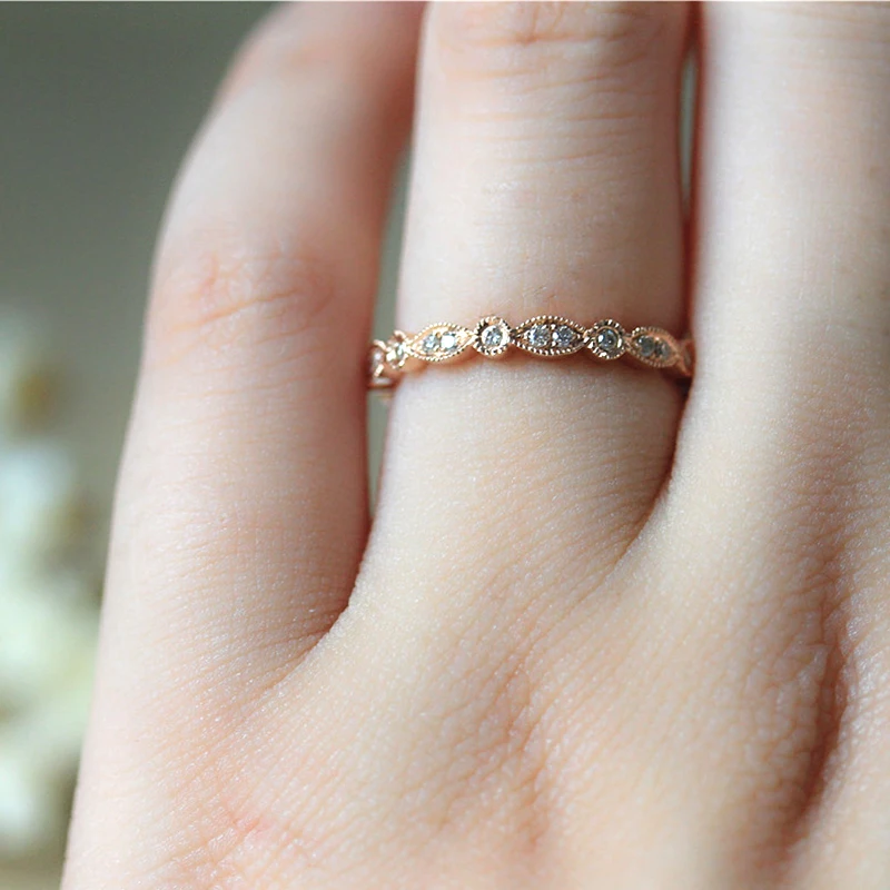 

DUPUY Full Eternity 14K Solid Rose Gold Ring Vintage Bridal Wedding Band Diamond Engagement Band Jewelry Hot Sale B0003D