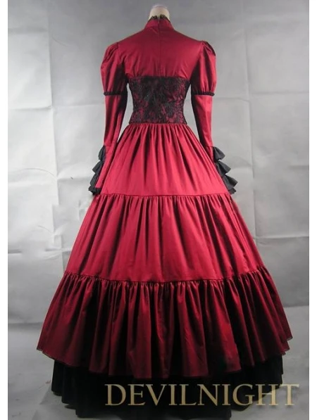 

Red and Black Long Sleeves Masquerade Gothic Ball Gowns