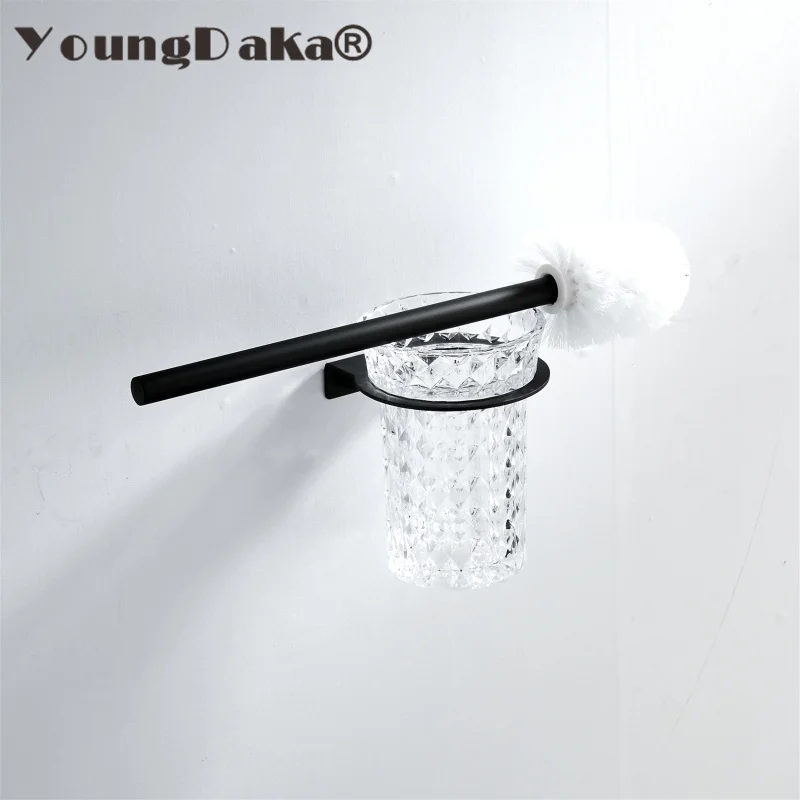 

Vintage Black Stainless Steel Toilet Brush Holder Bathroom Cleaning Tool Holder With Toilet Brush & Crystal Cup