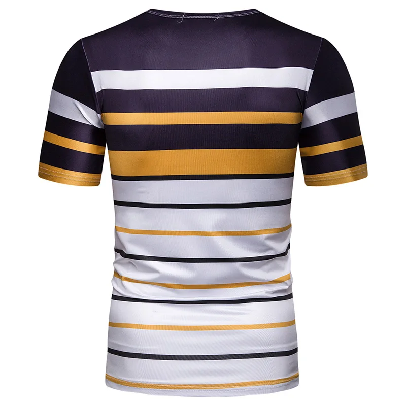 Мужская футболка в контрастную полоску повседневная облегающая с круглым