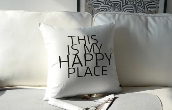 Современный Подушка с цитатой крышка счастливое место буквы Чехол Nordic черный