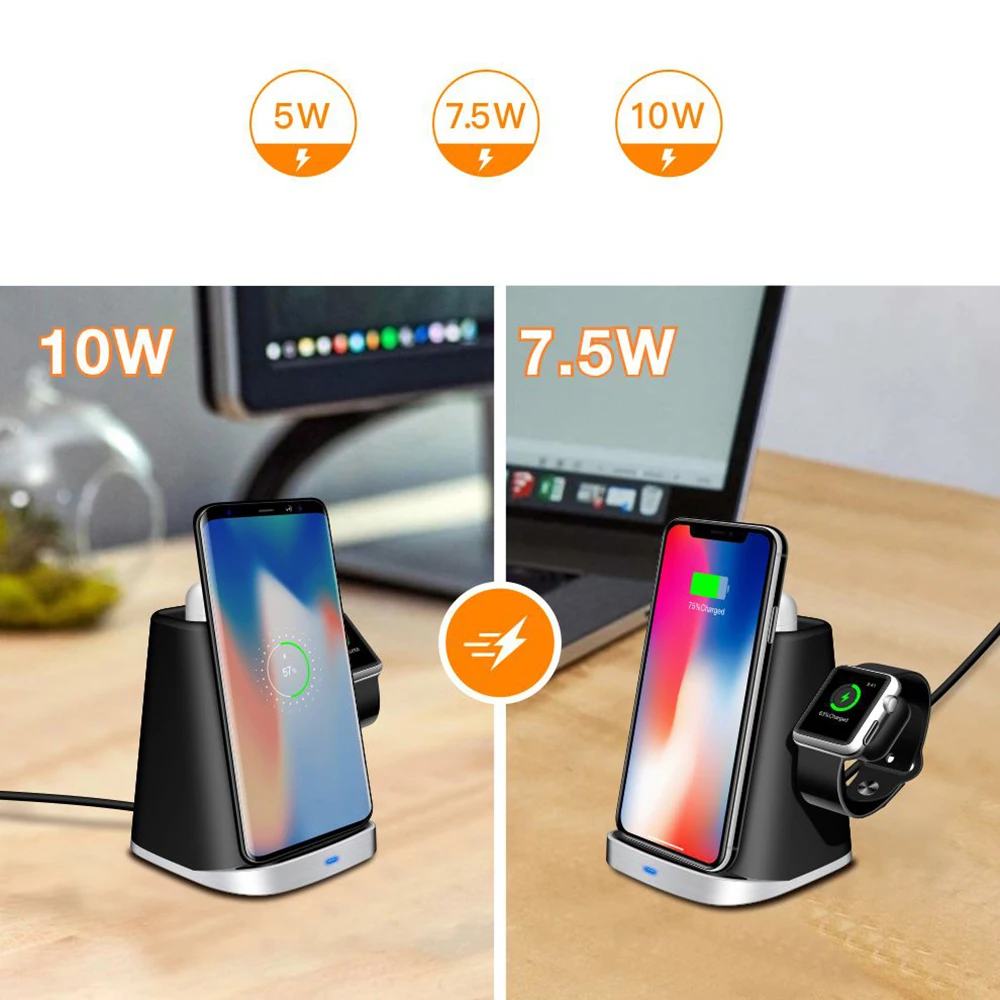 3 в 1 для Apple Watch магнитное зарядное устройство IPhone 8 Plus X XR XS AirPods быстрое QI