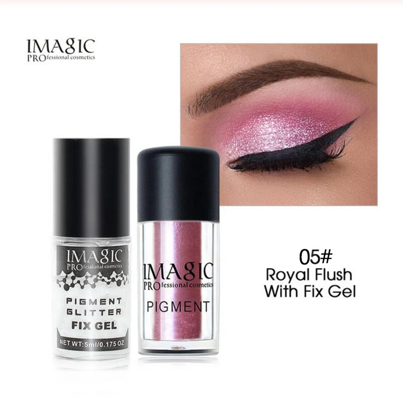 05 and Fix Gel IMAGIC блеск теней для век металлик рассыпчатая пудра мерцающий Пигмент макияж для глаз Косметика натуральный Фиксирующий гель длительные блестящие тени для век - Цвет: 05 and Fix Gel