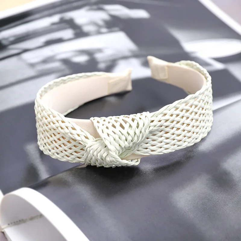 

1PC Vintage Handmade Braided Top Knotted Hairbands Headbands Solid Color Straw Rattan Hair Bands Vacation Beach Hair Accessories