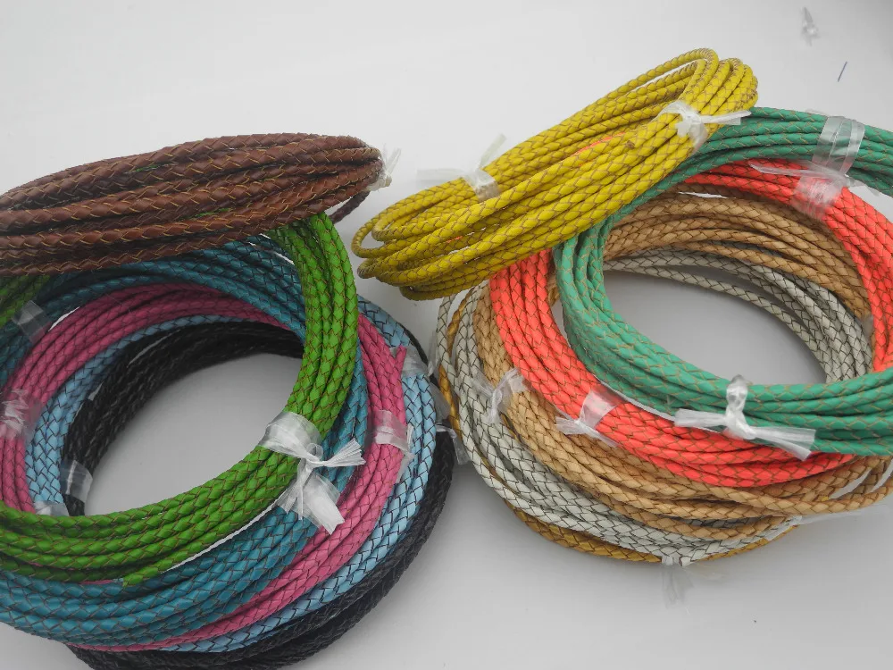 

19 Colors Avail.--2 Yards 3.0mm Round Bolo Braided Real Leather Cord/String/Rope For Necklace Bracelet Making--LCB30