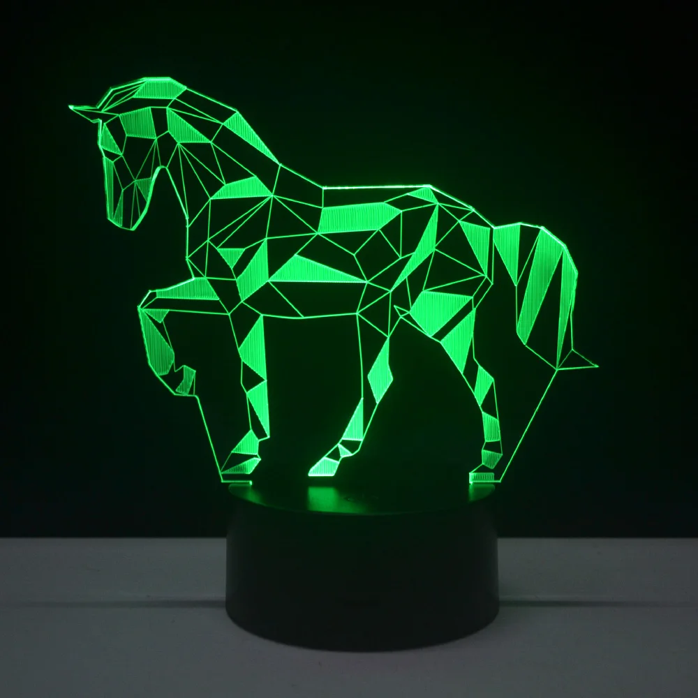Настольная 3D лампа с рисунком лошади светодиодный ночсветильник изменением 7