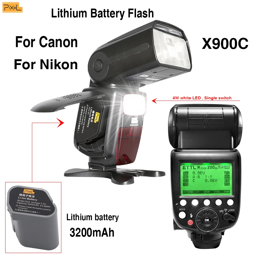 Вспышка Speedlite для Canon/Nikon Pixel X900 двойная мощность Беспроводная Горячий башмак 2 4G