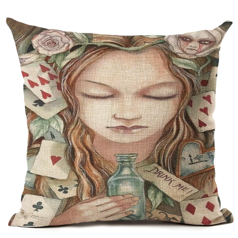 Cushion Cover Illustration Rabbit Character in Poker Wonderland Retro Home Decorative Pillow Cojines | Дом и сад