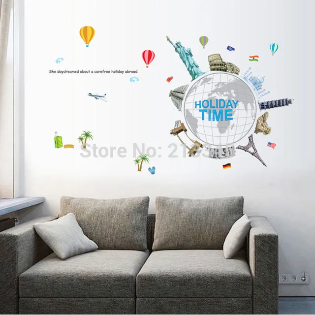 [Fundecoration] наклейки для дома и офиса на стену путешествий по всему миру винило