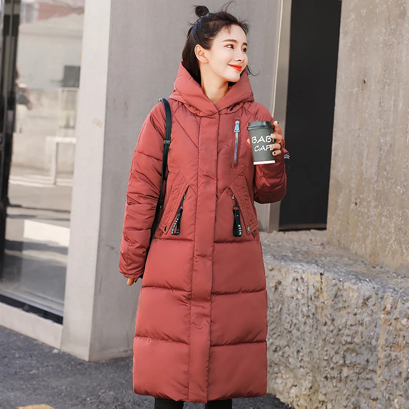 Новые женские длинные парки зимние однотонные толстые теплые стильные куртки с